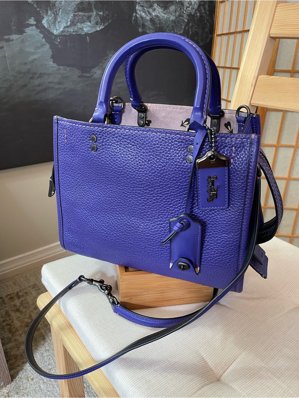 Coach 1941 X Disney Purple "Dark Fairy Tale" Pebble Leather Rogue 25 Satchel Bag
